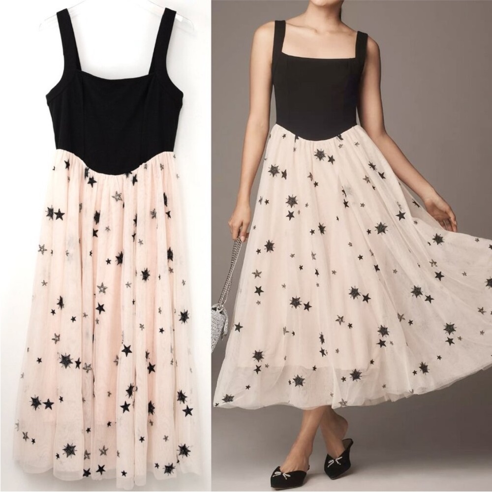 Anthropologie Maeve pink star embellished dress